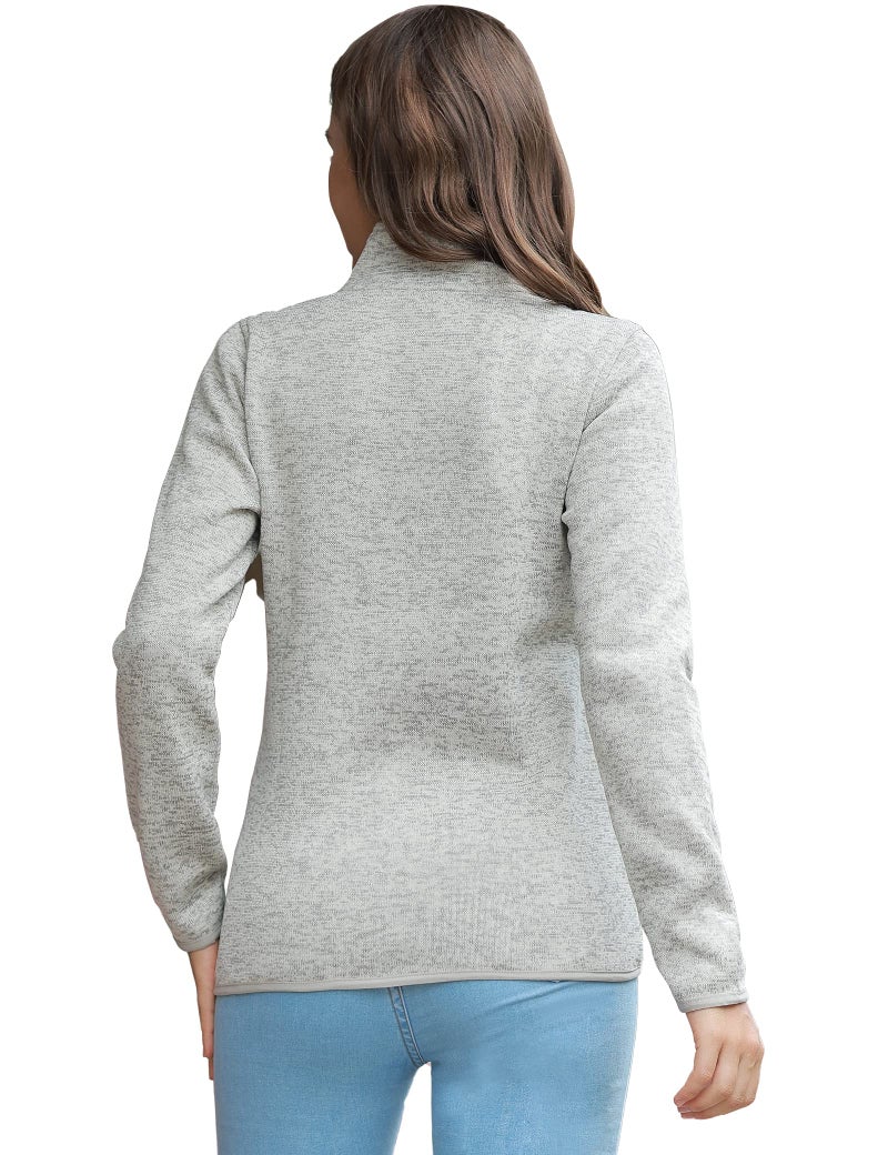 COZZIPLUS Women Zip Up Sweater Jacket with Fleece Interior, Warm Knitted Fleece Jacket with Zipper Pockets (Oatmeal Heather,Medium) - Image 3