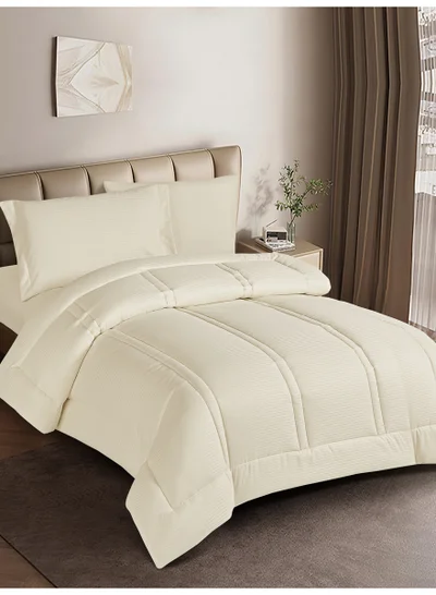 Donetella Bedding Comforter Set Single  Size, 4-Pcs Bed Set Fits 120x200 Cms -Hotel Striped  Bedding Set-All Season- Brushed Microfiber (طقم مفرش سرير فندقي)