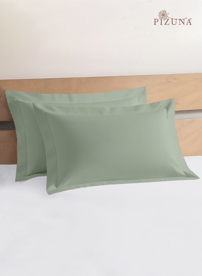 PIZUNA Pure 100% Cotton King Size Pillow Case 50x90 cm Sea Foam, 400 Thread Count Soft Luxurious Long Staple Cotton Sateen Weave Pillow Cover With 5 cm Hem (Cooling Pillowcase - 2 PC) - Image 1