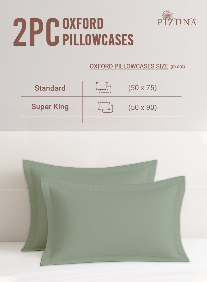 PIZUNA Pure 100% Cotton King Size Pillow Case 50x90 cm Sea Foam, 400 Thread Count Soft Luxurious Long Staple Cotton Sateen Weave Pillow Cover With 5 cm Hem (Cooling Pillowcase - 2 PC) - Image 3