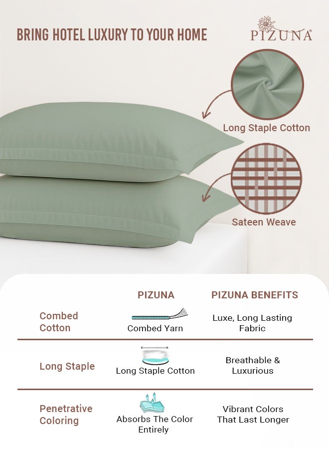 PIZUNA Pure 100% Cotton King Size Pillow Case 50x90 cm Sea Foam, 400 Thread Count Soft Luxurious Long Staple Cotton Sateen Weave Pillow Cover With 5 cm Hem (Cooling Pillowcase - 2 PC) - Image 2