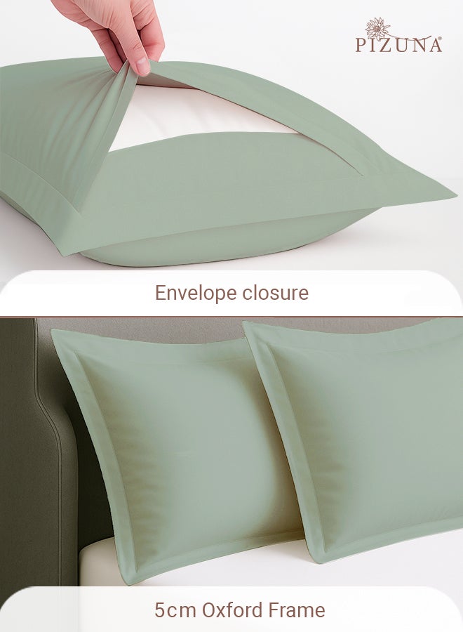 PIZUNA Pure 100% Cotton King Size Pillow Case 50x90 cm Sea Foam, 400 Thread Count Soft Luxurious Long Staple Cotton Sateen Weave Pillow Cover With 5 cm Hem (Cooling Pillowcase - 2 PC) - Image 4