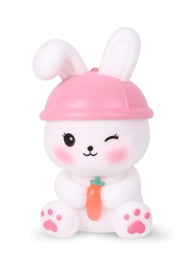 بلان A مصباح ليلي كرتوني للأطفال على شكل أرنب ثلاثي الأبعاد – تصميم لطيف يعمل بالبطارية، ديكور غرف نوم، ليد نايت مود للأطفال، مصباح بجانب السرير على شكل ارنب – لمبة ديكور مضيئة ومبهجة (قبعة وردية) - Image 1