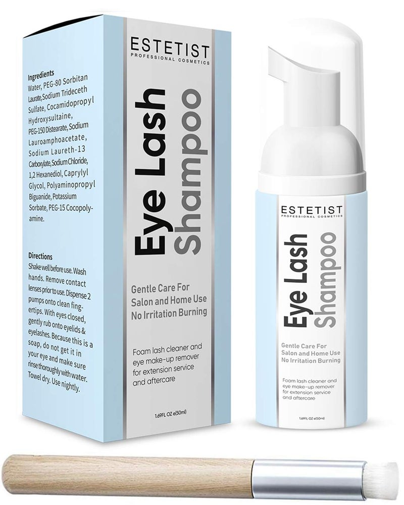 Estetist ESTETIST Eyelash Extension Shampoo & Brush - Gentle Aftercare Foaming Lash Cleanser Kit & Makeup Remover - For Home & Salon Use  - Image 1