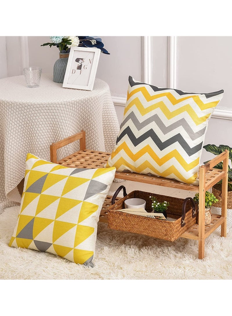 SYOSI Pillow Covers, SYOSI 4Pcs Decorative Geometric Yellow Grey 18 x 18 Inches Modern Pattern Cotton Polyester Square Pillow Cushion Case  - Image 3