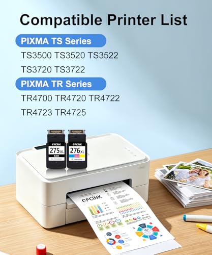 OFCINK PG275XL CL276XL High Yield Replacement for Canon 275 and 276 Ink Cartridges 275XL 276XL PG275 CL276 Compatible with PIXMA TS3722 TR4720 TS3522 TR4722 TR4700 TS3500 Printer Black Color 2Pack - Image 3