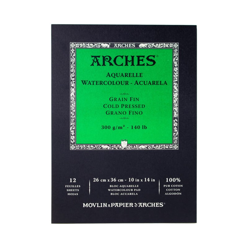 Winsor Newton Arches Watercolor Pad 9x12-inch Natural White 100% Cotton Paper - 12 Sheet Arches Watercolor Paper 140 lb Cold Press Pad - Arches Art Paper for Watercolor Gouache Ink Acrylic and More - Image 1