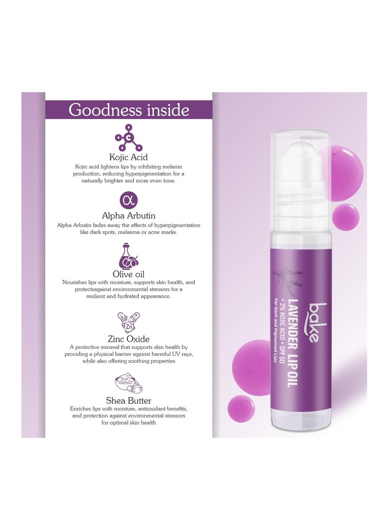BAKE 2% Kojic Acid Lavender Brightening Lip Balm Oil for Dark & Pigmented Lips with SPF 50 PA++++ with Alpha Arbutin - 15g - Image 3