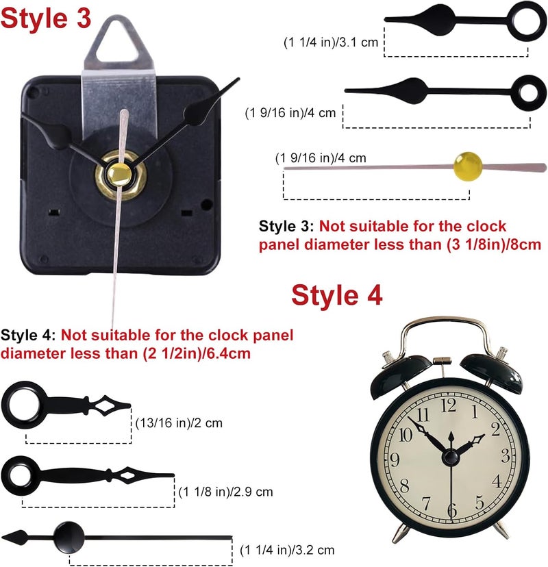 EMOON 3-Piece Silent Clock Mechanism Kit with 8 Pairs of Short Clock Hands Battery Operated Quartz Movement for DIY Clock Repair and Replacement (Total Shaft Length 16mm, 20mm, 23mm) - Image 4