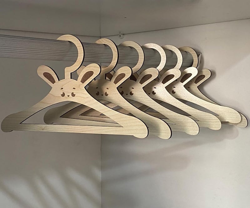 Curious Button Set of 5 pcs Wooden Animal Baby Hanger, Bunny Kids Closet Hangers, Cloths Organiser for Wardrobe, Baby Banny Hangers for Nursery Closet Storage, Cloth Organiser for Wardrobe - Image 1