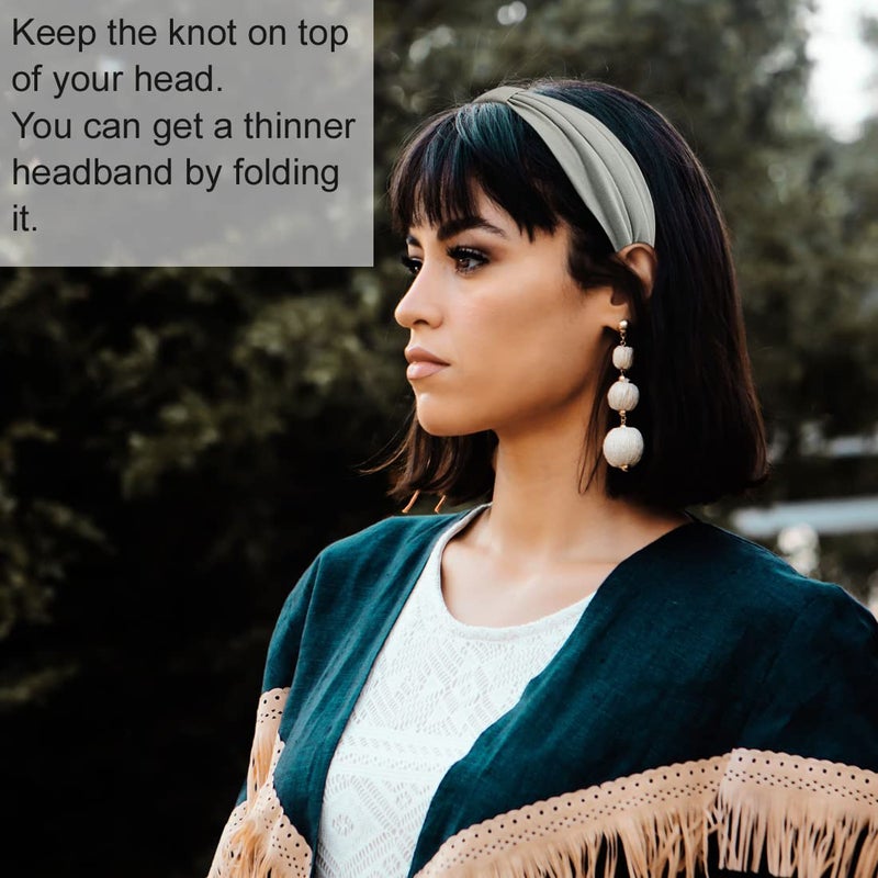 YONUF Wide Boho Headbands for Women Fashion Knotted Headband Yoga Workout Hair Accessories African Head Wrap 4 Pack - Image 4