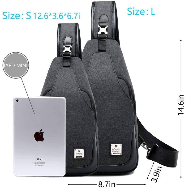 tuowan Small Sling Bag Crossbody Backpack Over the Shoulder Bag for Men Women Travel Outdoors, Lightweight Chest Pack (Large,Black) - Image 3