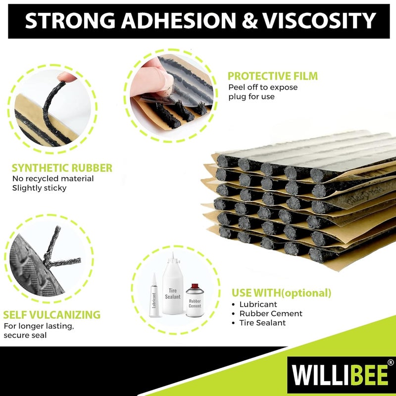 WILLIBEE 9-in-1 Tool Set (Pack of 30 Strips), Tubeless Tyre Puncture Repair Kit for Car, Bike, Scooter & SUV (with Storage Bag) | Universal Emergency Tyre Fix Tool Set, Flat Tire Puncher Repair Kit. - Image 4