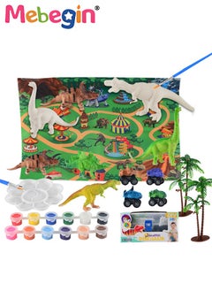 MEBEGIN 3D Dinosaur DIY Craft Kit with 4 Dinosaur Figurines, 4 Cars and 1 Mat, Educational Color Drawing Dinosaur Model Toys, Safe Dinosaur Hand Painted Toy Set, Child Plastic Dinosaur Model Toy, Creative Handicrafts Gift for Kids  - Image 2