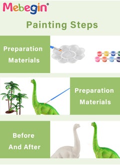 MEBEGIN 3D Dinosaur DIY Craft Kit with 4 Dinosaur Figurines, 4 Cars and 1 Mat, Educational Color Drawing Dinosaur Model Toys, Safe Dinosaur Hand Painted Toy Set, Child Plastic Dinosaur Model Toy, Creative Handicrafts Gift for Kids  - Image 4