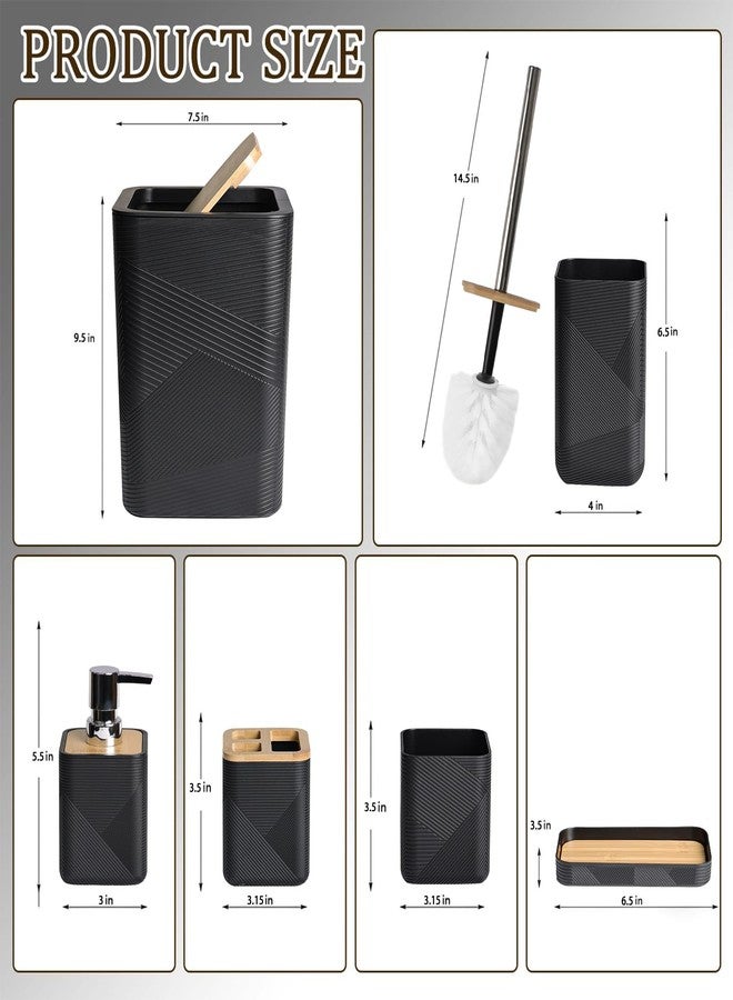 CERBIOR Bathroom Accessories Set 6 Piece Bamboo Bath Ensemble Includes Soap Dispenser, Toothbrush Holder, Toothbrush Cup, Soap Dish for Decorative Countertop and Housewarming Gift (Black) - Image 2