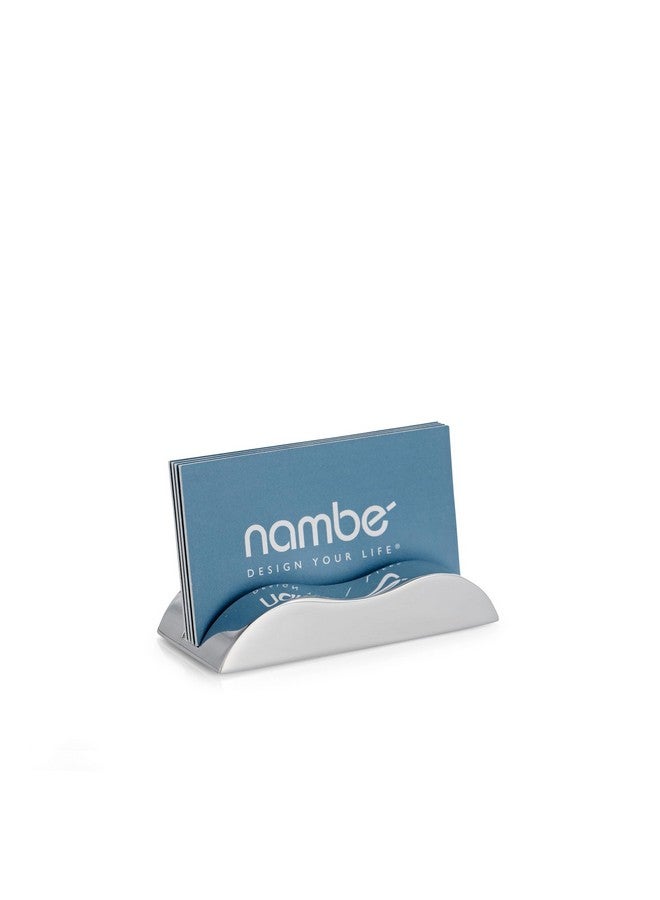 Nambe Wave Business Card Holder Desk Business Card Holder For Display Made Of Metal Alloy Solid Silver Base In A Wave Shape Designed By Karim Rashid - Image 1