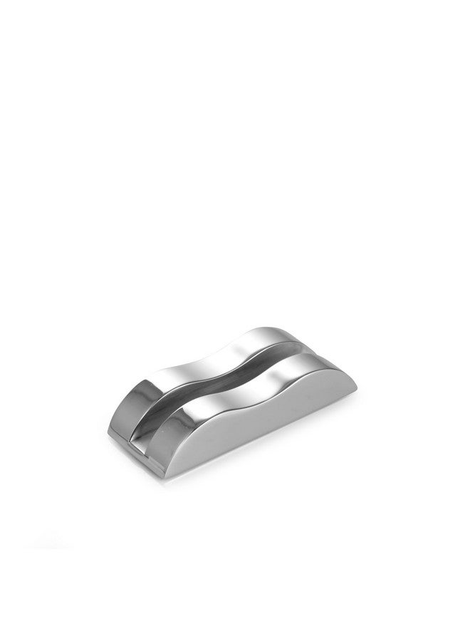 Nambe Wave Business Card Holder Desk Business Card Holder For Display Made Of Metal Alloy Solid Silver Base In A Wave Shape Designed By Karim Rashid - Image 2