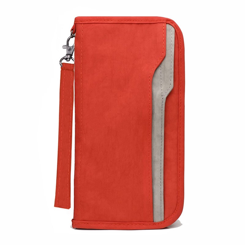 ZOPPEN ZOPPEN Passport Holder Family Women/Men, Travel Wallet RFID Passport Wallet Travel Essentials Documents Organizer Zipper Case with Removable Wristlet Strap, Orange  - Image 1
