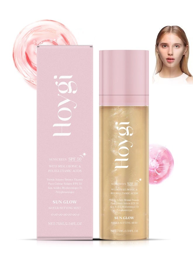 Hoygi Sun Glow Sheer Setting Mist 75ml, Sunglaze Sheer Setting Mist Sunscreen Spf 50, Broad Spectrum Shimmering Body Oil Mist, Hydrating Makeup-Friendly Glow Spray for Face & Body, Water-Resistant & Fast-Absorbing - Image 1