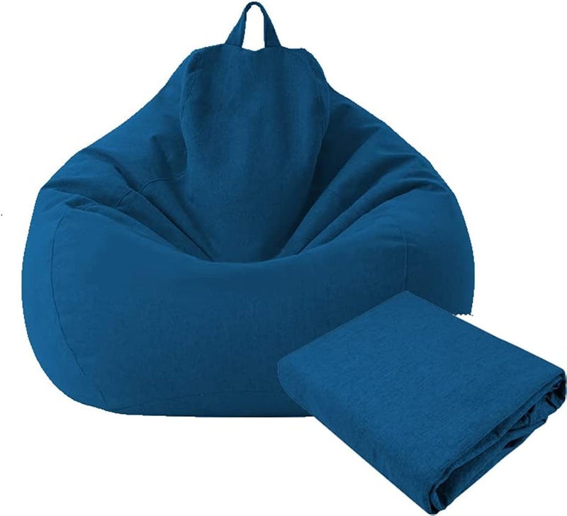 KODENG Large Small Sofa Covers Chairs Without Filler Linen Fabric Lounger Seat Bean Bag Chair Tatami Living Room (Blue, 85x105cm) - Image 1