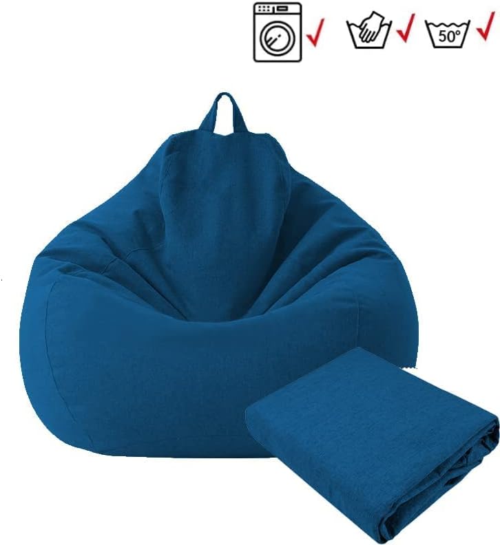KODENG Large Small Sofa Covers Chairs Without Filler Linen Fabric Lounger Seat Bean Bag Chair Tatami Living Room (Blue, 85x105cm) - Image 4