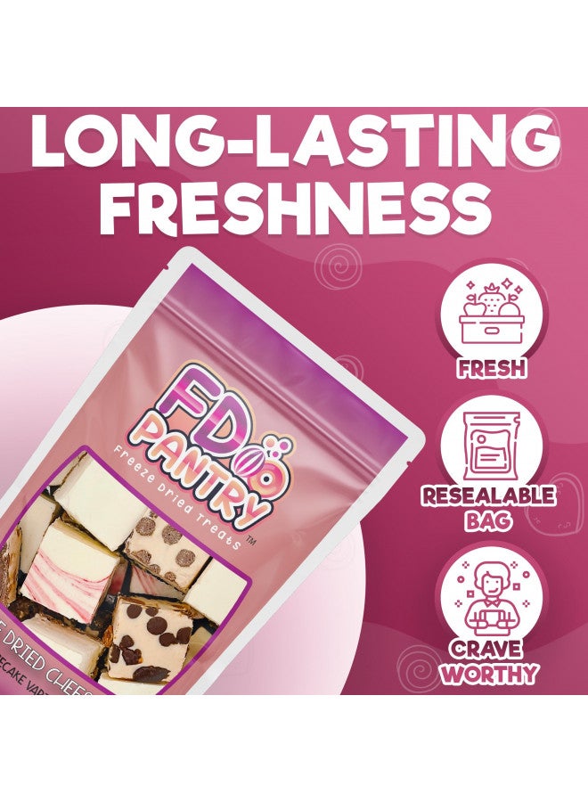FD Pantry Freeze Dried Cheesecake New York Style, Caramel Chocolate Chip and Strawberry Swirl Crunchy Treat Resealable Bag 4.1 oz Cheese Cake - Image 4