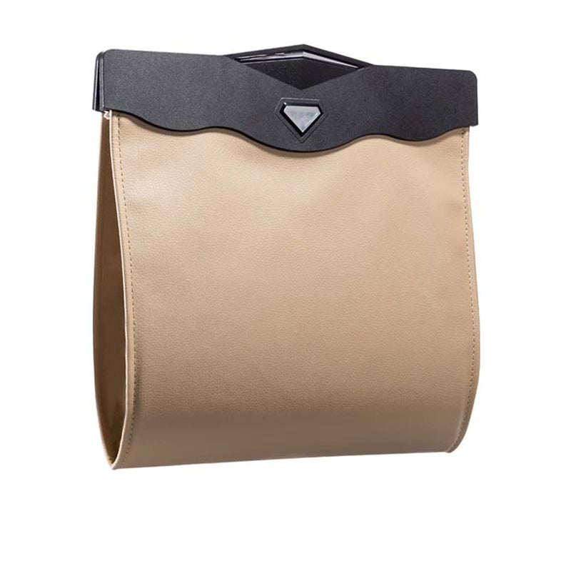 AOWIS item_name AOWIS Car Leather Trash Bag Smart LED Waterproof Organizer Storage Garbage Can KHAKI - Image 2