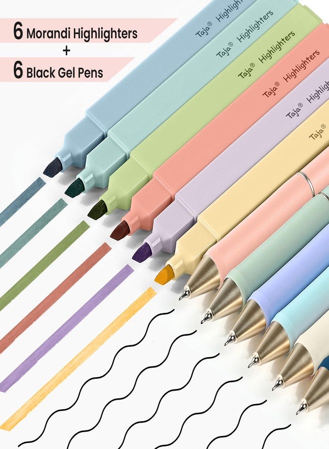 Taja 12 Pack Bible Highlighters and Pens Set No Bleed, 6 Aesthetic Pastel Highlighters and 6 Black Ink Pens for Bible Study, Journaling, School and Office Supplies - Image 2