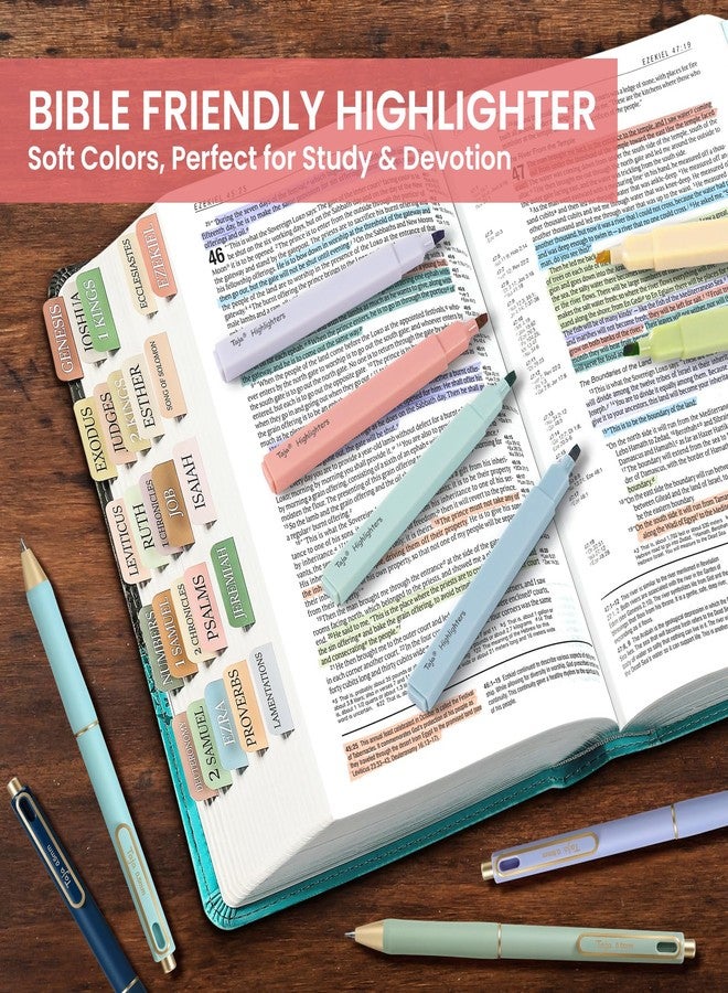 Taja 12 Pack Bible Highlighters and Pens Set No Bleed, 6 Aesthetic Pastel Highlighters and 6 Black Ink Pens for Bible Study, Journaling, School and Office Supplies - Image 5