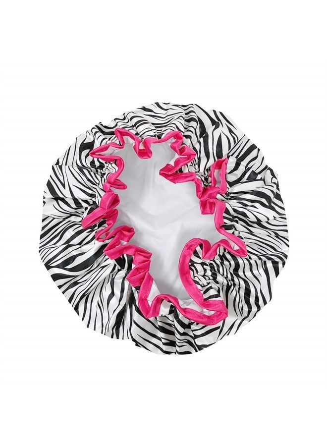 Reusable Women's Waterproof Shower Caps for Long Hair, Zebra