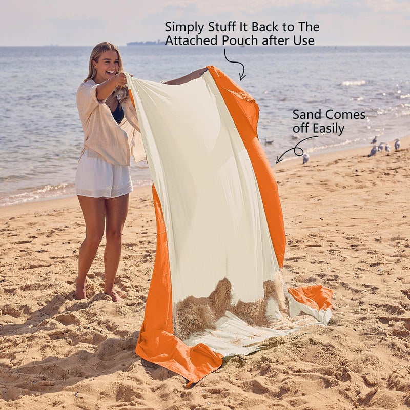 WEKAPO Beach Blanket Sandproof Waterproof, Extra Large Beach Mat, Oversized & Compact Sand Free, Quick Drying Beach Essentials for Vacation, Cruise, Picnic & Camping with Stakes (Orange, 9x10 FT) - Image 5