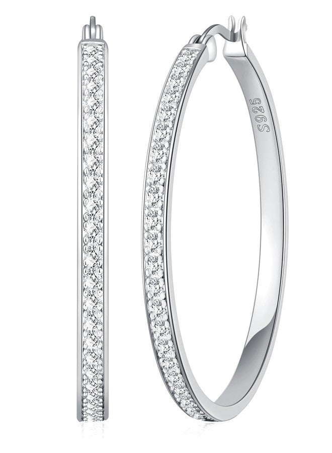 BMMYE Rhinestone Hoop Earrings for Women Sparkly Large CZ Hoops for Sensitive Ears Non Tarnish Sterling Silver/Gold Plated Rhinestone Earrings 30/40/50/60mm, 40mm, Sterling Silver, No Gemstone - Image 1