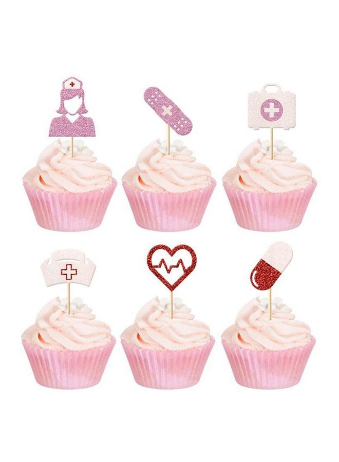 Morndew 24 PCS Doctor Nurse Cap Heart Design Pill Bandages Medical kit Cupcake Toppers for Hospital Rn Theme Party Medical School Graduation Party Nurse Day Birthday Party Decorations - Image 1