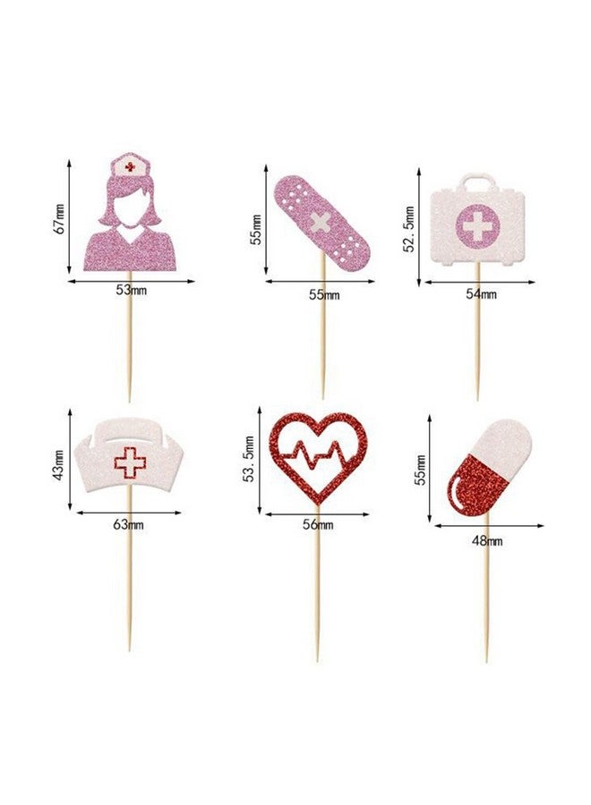 Morndew 24 PCS Doctor Nurse Cap Heart Design Pill Bandages Medical kit Cupcake Toppers for Hospital Rn Theme Party Medical School Graduation Party Nurse Day Birthday Party Decorations - Image 2