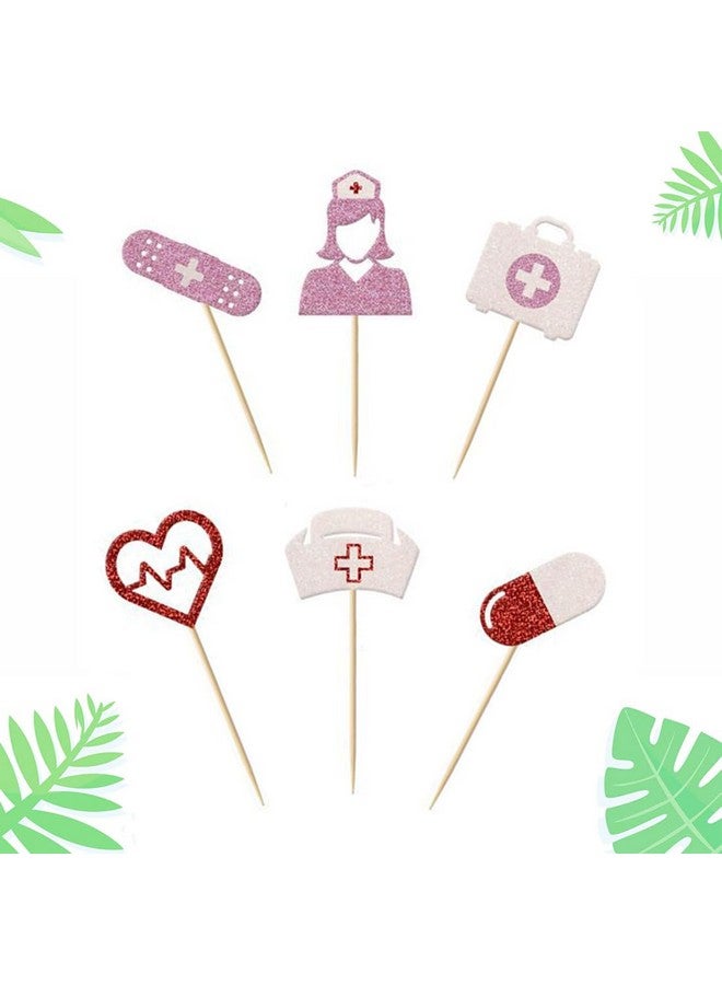 Morndew 24 PCS Doctor Nurse Cap Heart Design Pill Bandages Medical kit Cupcake Toppers for Hospital Rn Theme Party Medical School Graduation Party Nurse Day Birthday Party Decorations - Image 4