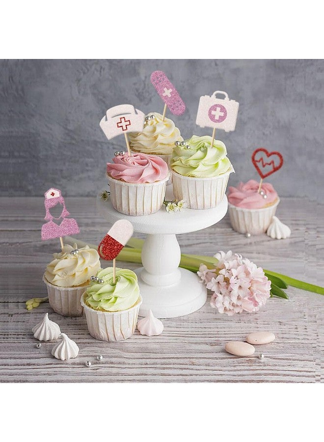 Morndew 24 PCS Doctor Nurse Cap Heart Design Pill Bandages Medical kit Cupcake Toppers for Hospital Rn Theme Party Medical School Graduation Party Nurse Day Birthday Party Decorations - Image 3