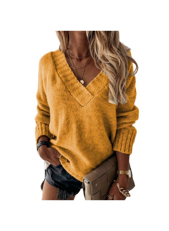 NIBEMINENT Pullovers Women Sweaters Pure Color  Autumn Winters v-neck Female Long Sleeve Sweaters Women Fashion - Image 1