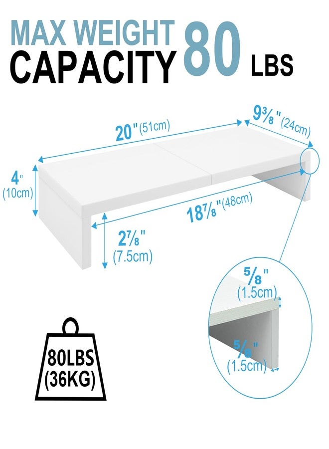 TEAMIX 2 Pack White Monitor Stand Riser - 20 inch, Wooden Desk Stand with Keyboard Organizer - Image 3