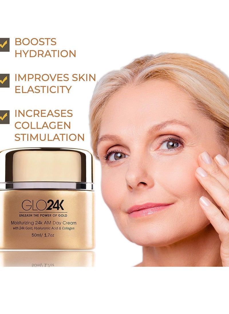 GLO24K UNLEASH THE POWER OF GOLD GLO24K Moisturizing Day Cream with 24k Gold, Hyaluronic Acid, Collagen, and Vitamins. For Optimal Hydration.  - Image 3