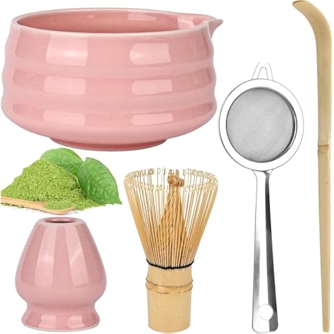 ZMURED 4Pcs Matcha Tea Whisk Set Matcha Whisk Set Ceramic Matcha Bowl Matcha Tea Set Bamboo Matcha Whisk Chasen Spout Ceramic Holder Scoop - Image 2