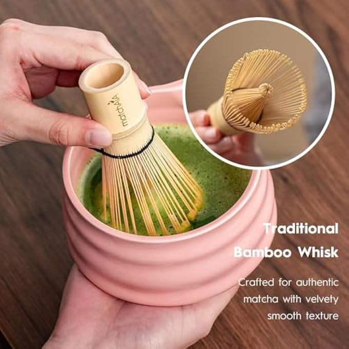 ZMURED 4Pcs Matcha Tea Whisk Set Matcha Whisk Set Ceramic Matcha Bowl Matcha Tea Set Bamboo Matcha Whisk Chasen Spout Ceramic Holder Scoop - Image 3