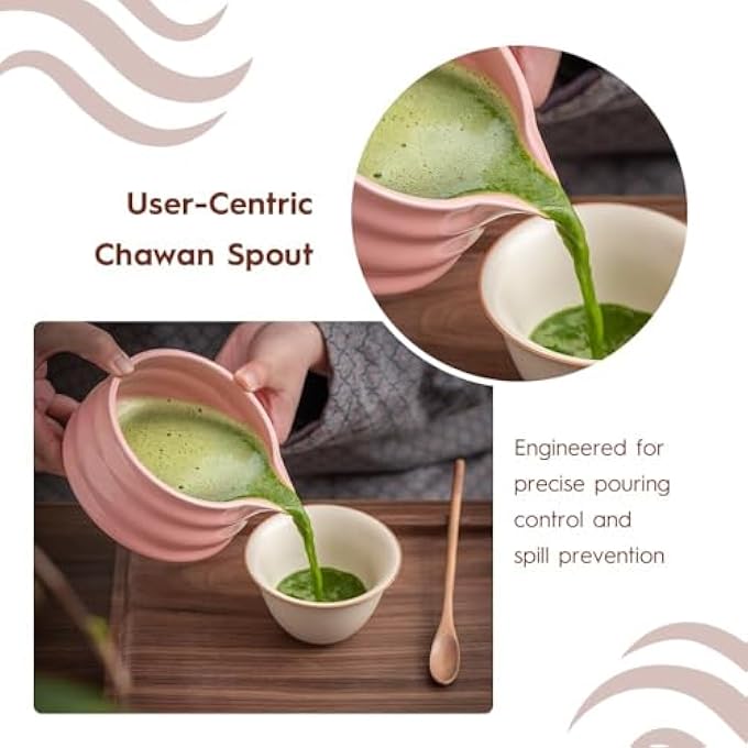 ZMURED 4Pcs Matcha Tea Whisk Set Matcha Whisk Set Ceramic Matcha Bowl Matcha Tea Set Bamboo Matcha Whisk Chasen Spout Ceramic Holder Scoop - Image 4