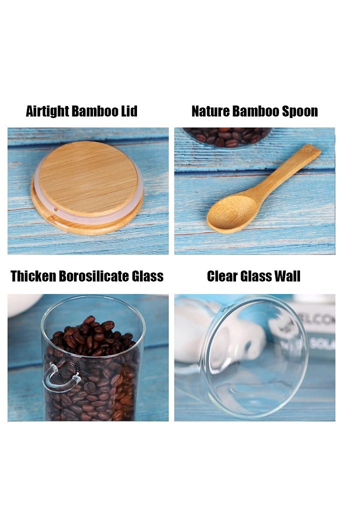 متجر الفرح مجموعة من 6 برطمانات زجاجية بأغطية من الخيزران وملاعق، 18 أونصة/510 مل، مجموعة حاويات سكر قهوة مع مغرفة، برطمانات شوفان ليلية مع أغطية وملعقة للشاي السائب والزبادي وحبوب القهوة والمزيد - Image 2