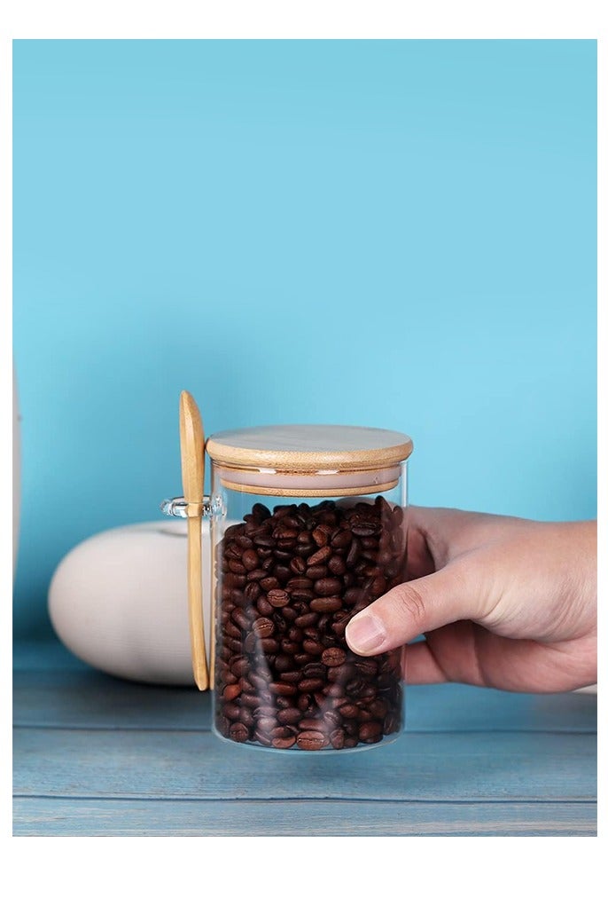 متجر الفرح مجموعة من 6 برطمانات زجاجية بأغطية من الخيزران وملاعق، 18 أونصة/510 مل، مجموعة حاويات سكر قهوة مع مغرفة، برطمانات شوفان ليلية مع أغطية وملعقة للشاي السائب والزبادي وحبوب القهوة والمزيد - Image 3