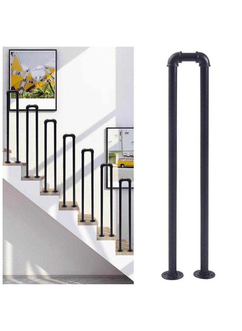 Matte Black U Shaped Stair Handrail 85*20 cm Industrial Wrought Iron Railing Non Slip Safety Support Pole for Indoor Outdoor Elderly Children Home Garden Loft Corridor Villa Hotel - Image 1