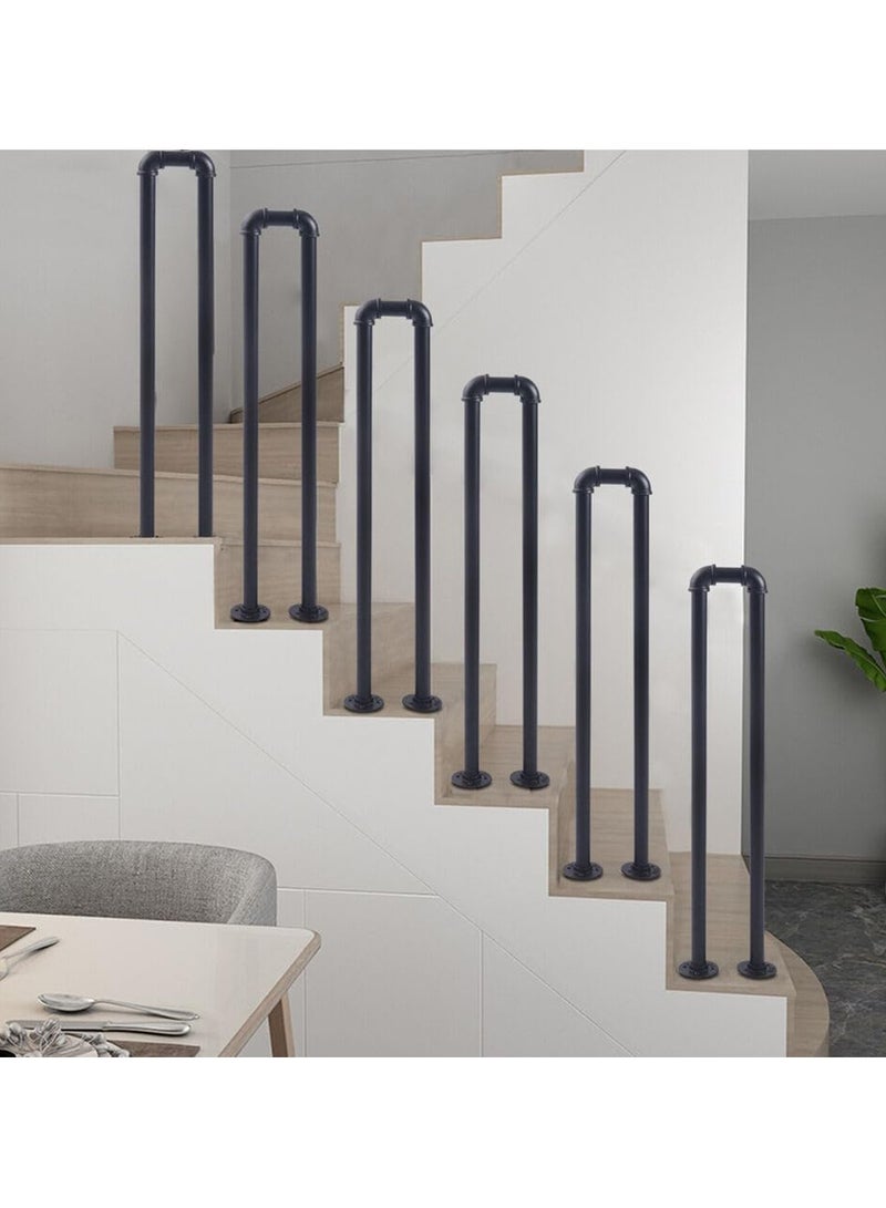 Matte Black U Shaped Stair Handrail 85*20 cm Industrial Wrought Iron Railing Non Slip Safety Support Pole for Indoor Outdoor Elderly Children Home Garden Loft Corridor Villa Hotel - Image 2