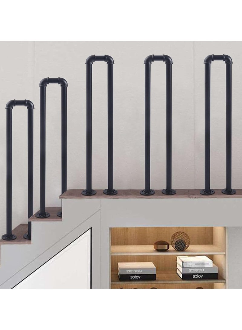 Matte Black U Shaped Stair Handrail 85*20 cm Industrial Wrought Iron Railing Non Slip Safety Support Pole for Indoor Outdoor Elderly Children Home Garden Loft Corridor Villa Hotel - Image 3