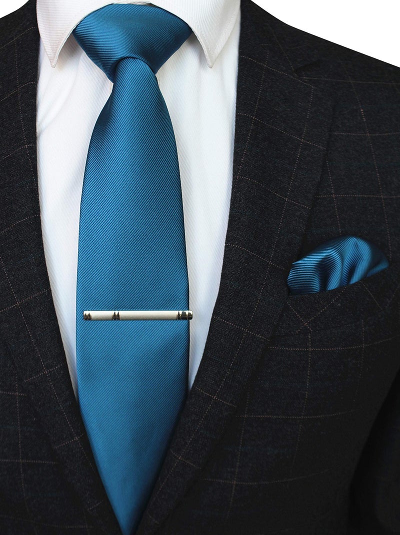 JEMYGINS Peacock Blue Formal Necktie and Pocket Square Tie Clip Sets for Men (peacock blue) - Image 2