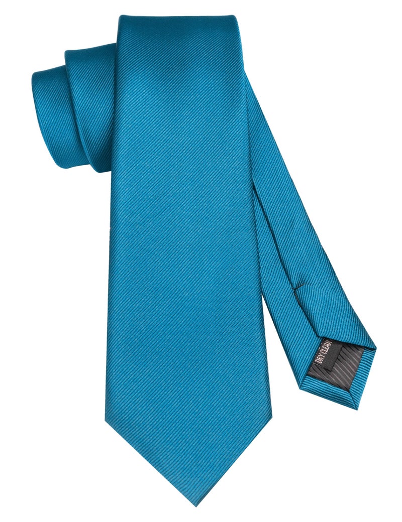JEMYGINS Peacock Blue Formal Necktie and Pocket Square Tie Clip Sets for Men (peacock blue) - Image 3